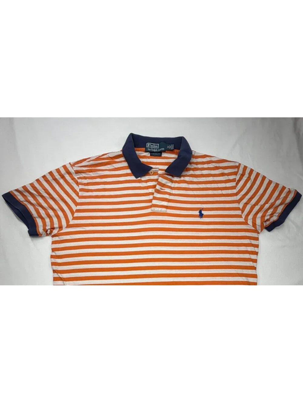 POLO Ralph Lauren Men's Polo Shirt Striped Short Sleeve Size Large Orange